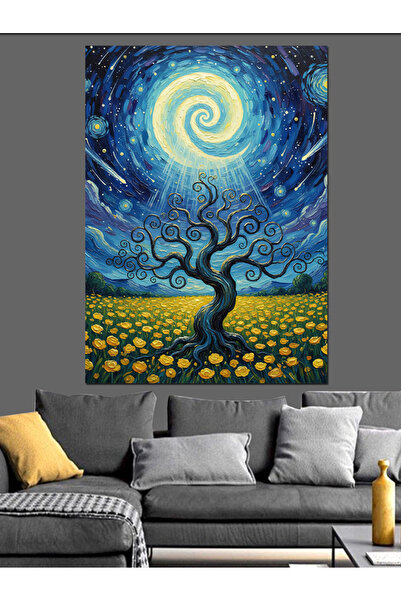 KanvasSepeti Sub Lună Negru Pictură în ulei de înaltă calitate texturat Canva...