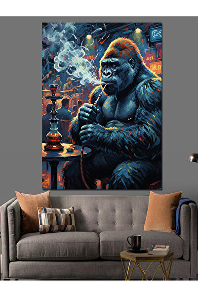 KanvasSepeti Gorila și narghileaua Pictură în ulei de înaltă calitate textura...