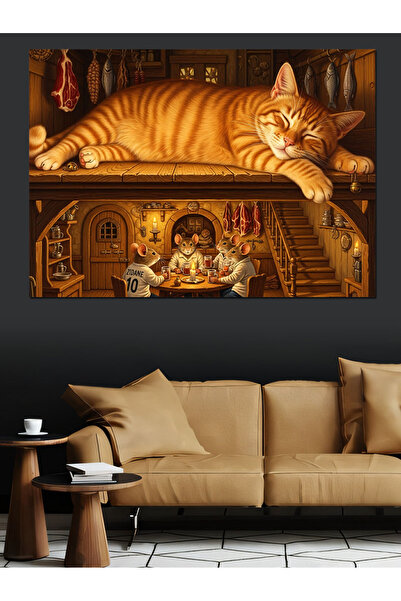 Artmeg Cute Cat Sleeping in a Toy House Decorative Canvas - Mdf Wood Painting