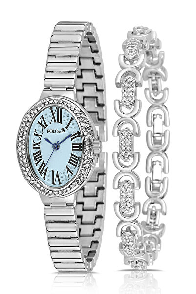 Polo Air Oval Case Women Wristwatch Oval Bracelet Combination Silver Blue Col...