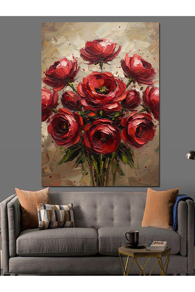 KanvasSepeti Buchet de trandafiri roșii Pictură în ulei de înaltă calitate te...
