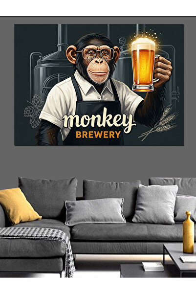 KanvasSepeti Monkey Beer Pictură în ulei de înaltă calitate texturat Canvas C...