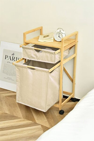 Bayev Bambu Krem Bez Sepetli Çekmeceli Raflı Organizer 700754 - Çamaşır Sepet...