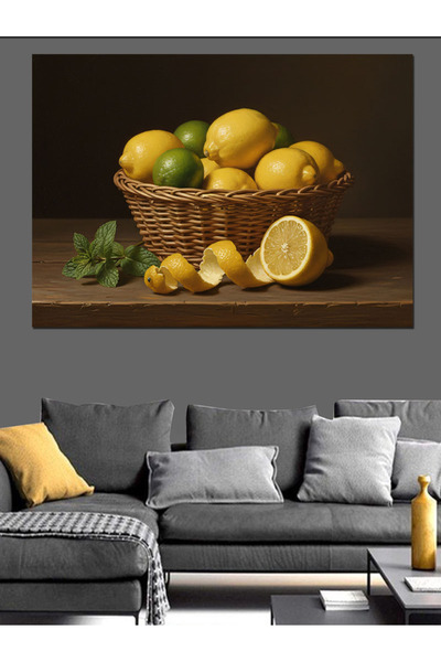 KanvasSepeti Lemons And Basket Pictură în ulei de înaltă calitate texturat Ca...