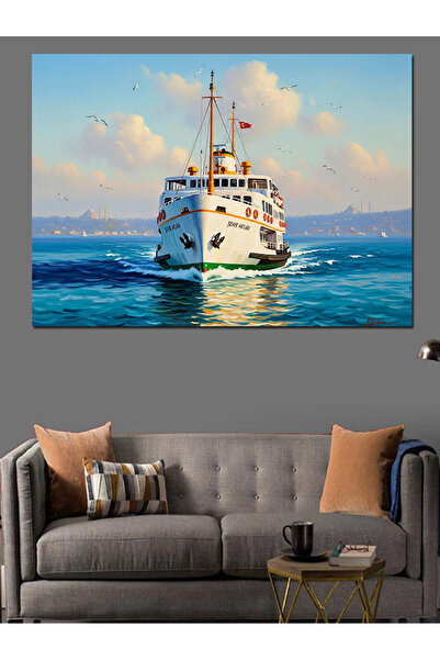 KanvasSepeti Big Steamboat Sea Pictură în ulei de înaltă calitate texturat Ca...