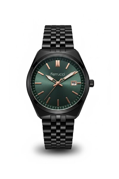 Ferrucci Men's Wristwatch Black Color, Green Dial - Stylish Metal Band, 2 Yea...