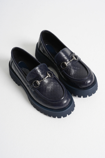 MFT AYAKKABI Women's Daily Comfortable Buckle Loafer Navy Blue