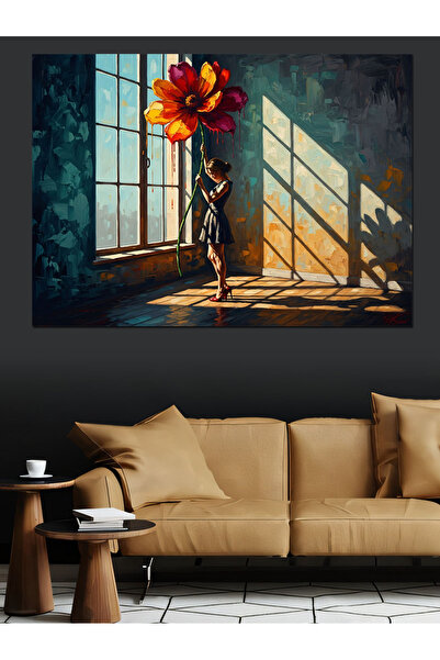 KanvasSepeti Μπροστά από το παράθυρο Υψηλής ποιότητας ελαιογραφία Με υφή Καμβ...