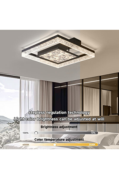 Generic Italian-style square LED bedroom ceiling lamp with ice-crack pattern