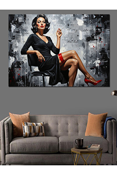 KanvasSepeti Negru Alb Sexy Pictură în ulei de înaltă calitate texturat Canva...