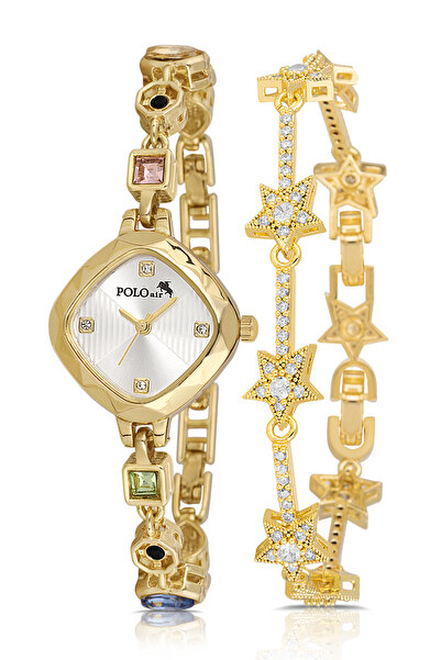 Polo Air ساعة يد نسائية من الحجر الملون مع سوار نجمة ذهبي اللون PL-1576B1