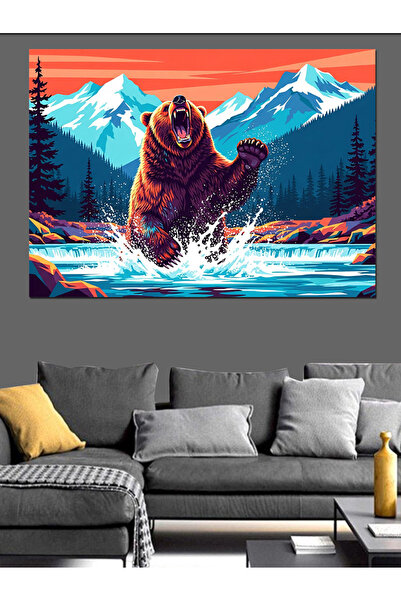 KanvasSepeti Ursul pescar Pictură în ulei de înaltă calitate texturat Pânză P...