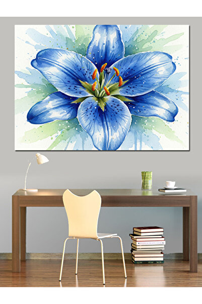 Artmeg Desen cu flori albastre cu detalii galbene - Tablou decorativ din lemn...