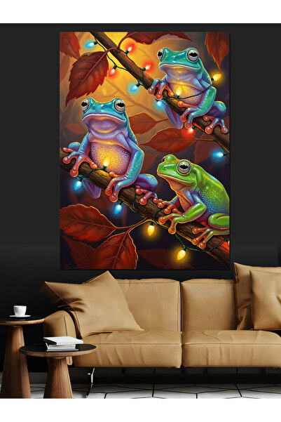 KanvasSepeti Broaște colorate Pictură în ulei de înaltă calitate texturat Pân...