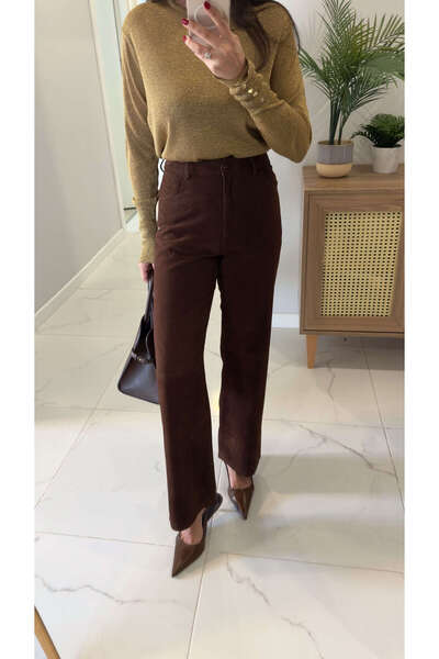 BİRCANÇİL Παντελόνι από καφέ σουέντ Tetra