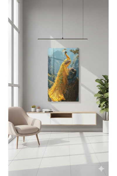 BLT DİZAYN Peacock Glass Painting-Pink-Yellow-Blue Color Option