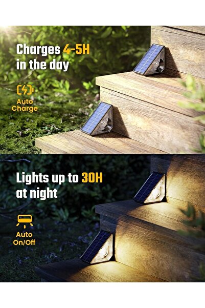 EXCEFORE Curb Appeal Solar Triangle Step Lights, Warm + 7 RGB Colors, 2 PCS