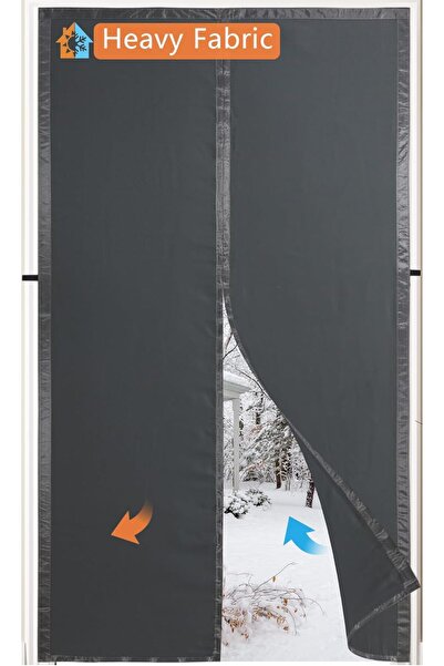 Generic Magnetic Thermal Insulated Door Curtain, Thick Layered Fabric, Dark G...