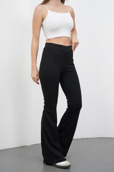 JANES بنطلون نسائي واسع الساق من قماش الكريب عالي الخصر