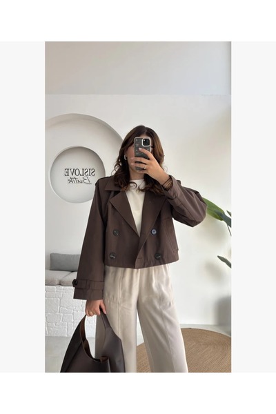 Narstorm Women's Bitter Brown Crop Short Model Premium Quality Trench Coat