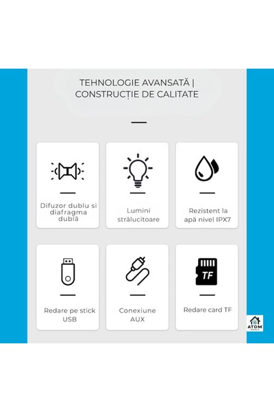 ATOM DEALS Portable Speaker - 40W Stereo, IPX7, Bluetooth 5.3, 4400mAh, RGB LED (Blue)