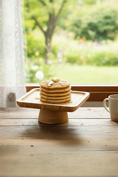 Bayev Bamboo 15 cm Square Footed Presentation Tray 700718 - Wooden Serving Presentation Plate