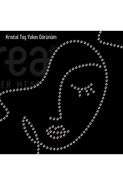 Crea Eymer Wear Geometric Face Crystal Stone Printed Cotton Crew Neck T-Shirt Black