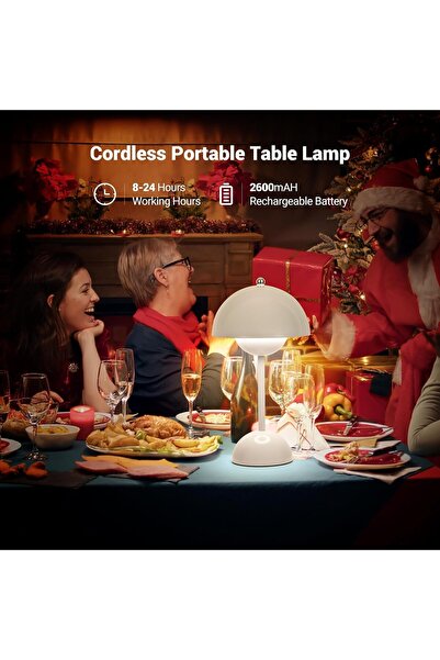 NALACAL Modern Flowerpot Cordless Mushroom Table Lamp, Rechargeable, 3-Color Dimmable (White)