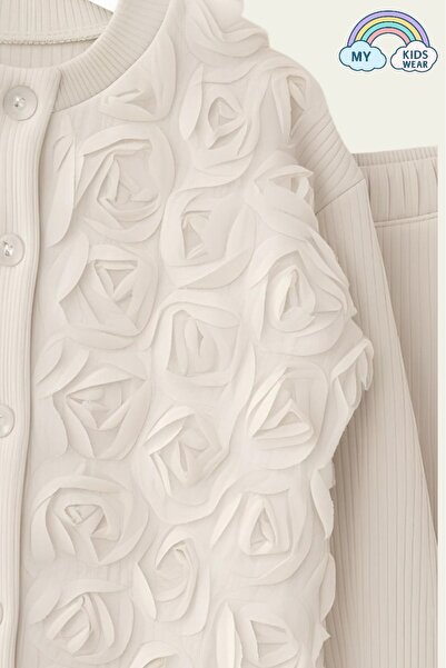 My Kids Wear Girl's Tulle Rose Applique Knitwear Cardigan Double Set 3-10 Years Old 12302