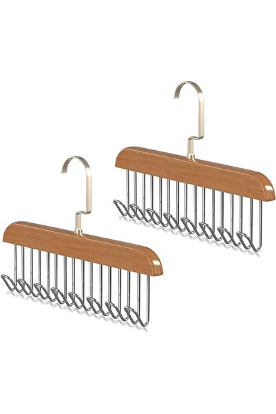 Arabest Wood Grain 8 Hook Rotating Coat Hanger 2 Pieces, Efficient Use of Space for Camisoles, Belts, Scarfs