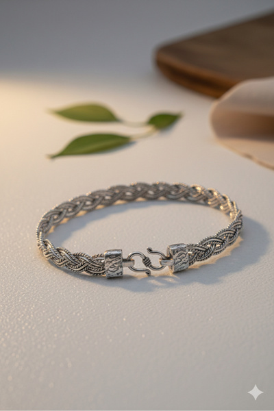 neşe silver Yöresel Örgü Model 925 Ayar Saf Gümüş Kadın Hasır Bilezik