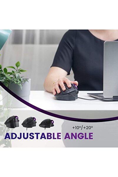 Perixx PERIMICE-520 Wired USB Ergonomic Trackball Mouse, Adjustable Angle, 8-Button, Black