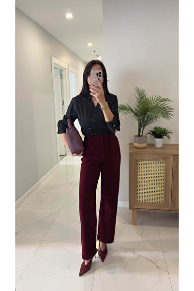 BİRCANÇİL Tetra Burgundy Suede Trousers