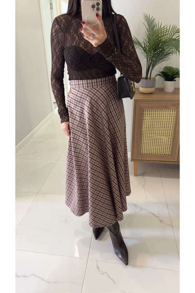 BİRCANÇİL Diessa Brown Plaid Skirt