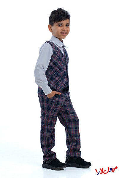 maryool lara Boys' kindergarten uniform, navy blue and yellow checkered