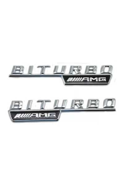 MAF Set de 2 embleme Biturbo AMG pentru aripa Mercedes, argintii