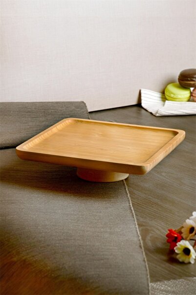 Bayev Bamboo 20 cm Square Footed Presentation Tray 700720 - Wooden Serving Presentation Plate