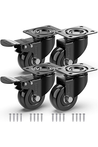 GBL 2 Inch Caster Wheels + Screws 440 Lbs | 4 Heavy Duty Castor Wheels (2 Wit...
