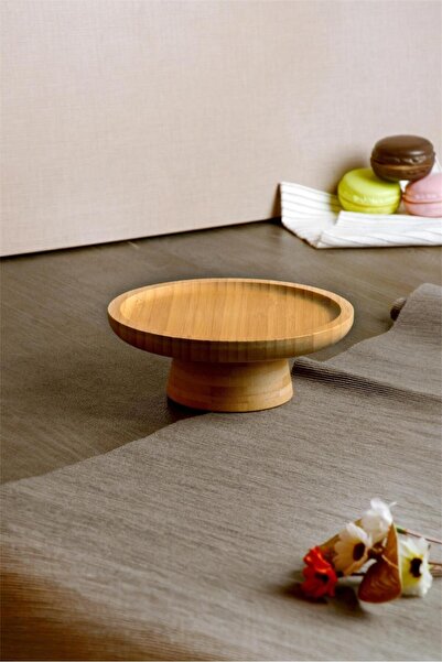 Bayev Bamboo 15 cm Round Footed Presentation Tray 700721 - Wooden Serving Presentation Plate