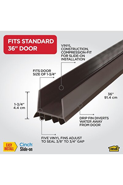 M-D Building Products 43337 36-inch Brown Vinyl U-Shape Cinch Slide-On Under Door Seal