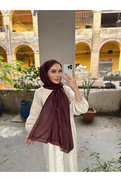 CUOCA LOUNGE Etnik Desen Koyu Bordo Soft Pamuk Şal