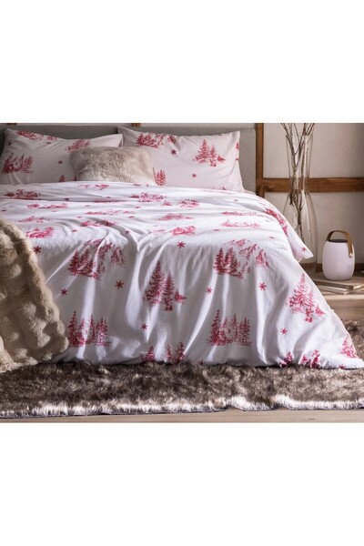 Madame Coco Faon Çift Kişilik %100 Pamuk Flanel Nevresim Takımı - Kırmızı