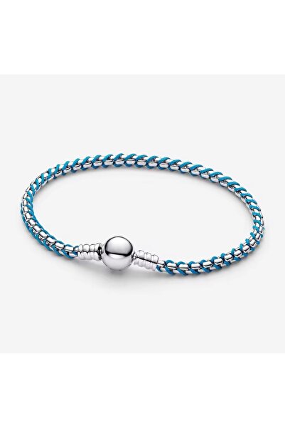 Lovecharm Gümüş Damgalı Mavi Kordonlu Yılan Zincir Bileklik