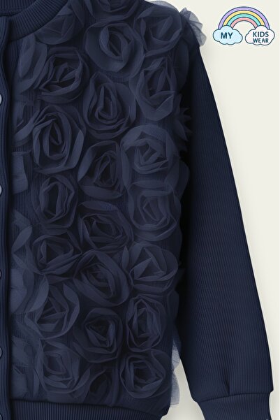 My Kids Wear Girl's Tulle Rose Applique Knitwear Cardigan Double Set 3-10 Years Old 12300