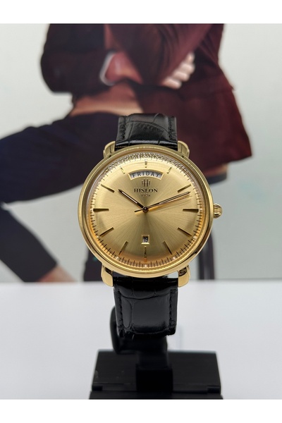 Hislon RETRO DERİ KAYIŞLI GOLD ERKEK KOL SAATİ 5 ATM SU GEÇİRMEZ 3 YIL GARANTİLİ