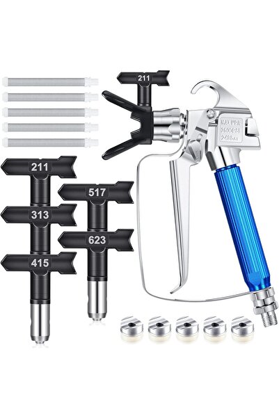 EXCEFORE مجموعة مسدسات رش الطلاء بدون هواء - 12 قطعة مع واقي فوهة، 5 رؤوس قاب...