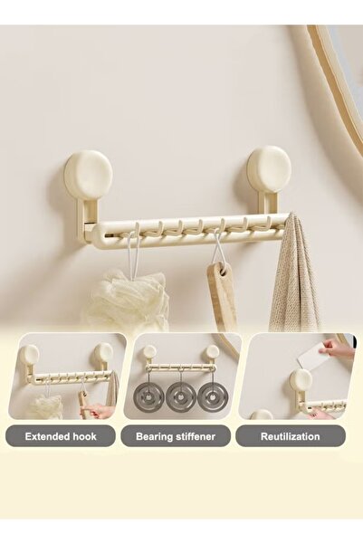 Generic Suction Cup Towel Holder Wall Mounted Towel Rack Towel Bar with 8 Hooks for Kitchen Bathroom