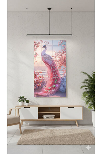 BLT DİZAYN Peacock Glass Painting-Pink-Yellow-Blue Color Option