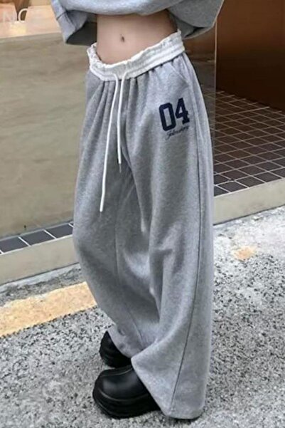 Karakedi Γκρι μελανζέ 04 Νούμερο Λευκό Ελαστικό στη μέση Y2K Unisex Φούτερ