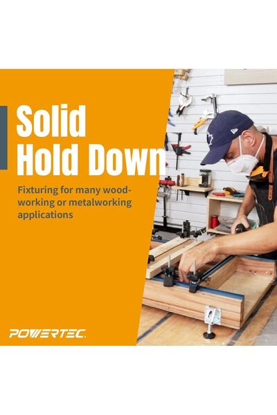 POWERTEC 71168 T-Track Hold Down Clamp for Woodworking, 5-1/2" L x 1-1/8" W, 2 Pack, Black